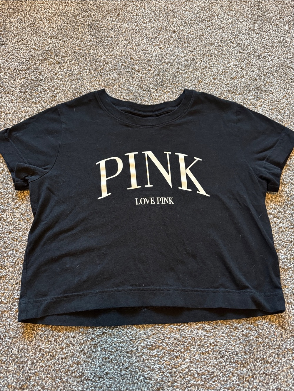 PINK Victoria's Secret Black Crop Tee with White Logo